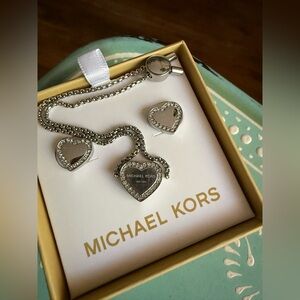 Michael Kors Silver Heart Earrings and Bracelet Set